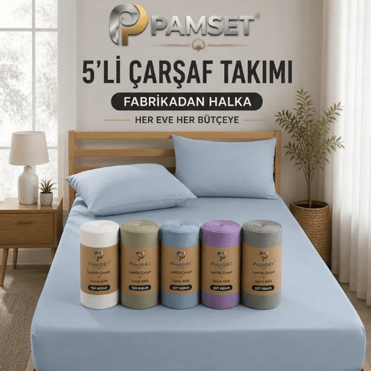 2 Çift + 3 Tek Kişilik Lastikli Çarşaf Ve Yastık Kılıfı Set pamset