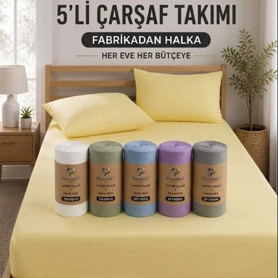 3 Çift Kişilik + 2 Tek Kişilik Lastikli Çarşaf ve Yastık Kılıfı Set pamset