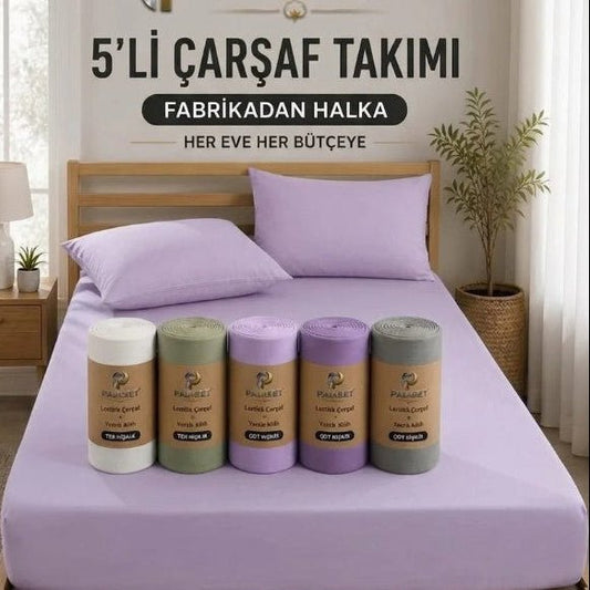 5 Çift Kişilik Lastikli Çarşaf Ve Yastık Kılıfı Set pamset