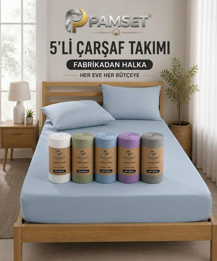 2 Çift + 3 Tek Kişilik Lastikli Çarşaf Ve Yastık Kılıfı Set